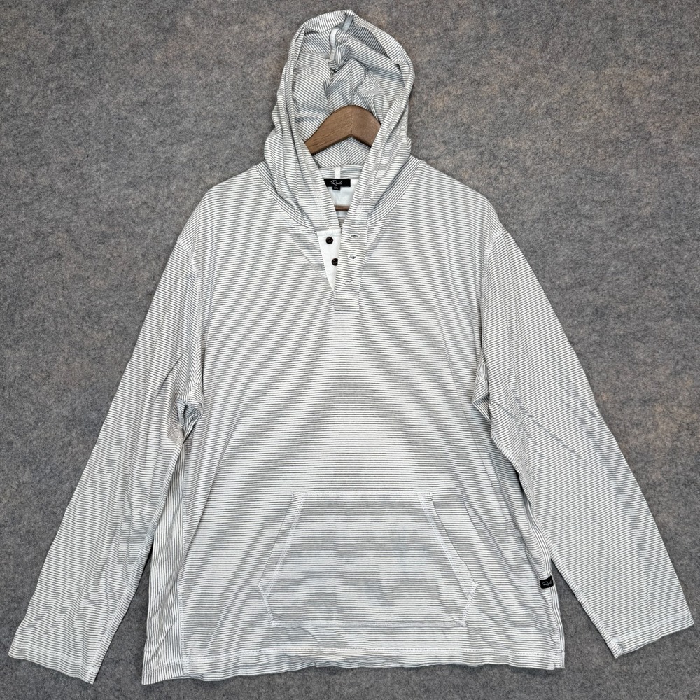 Rails Weston Henley Hoodie Mens 2XL Cream Navy Striped Button Knit Cotton Shirt